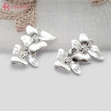 4PCS 24K Silver Brass Tassel Connect Flower Charms Pendants