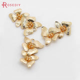 4PCS 24K Silver Brass Tassel Connect Flower Charms Pendants