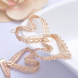4PCS 28x30MM 24K Champagne Plated Brass Heart Charms Pendants