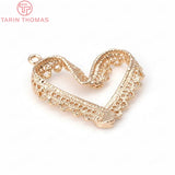 4PCS 28x30MM 24K Champagne Plated Brass Heart Charms Pendants
