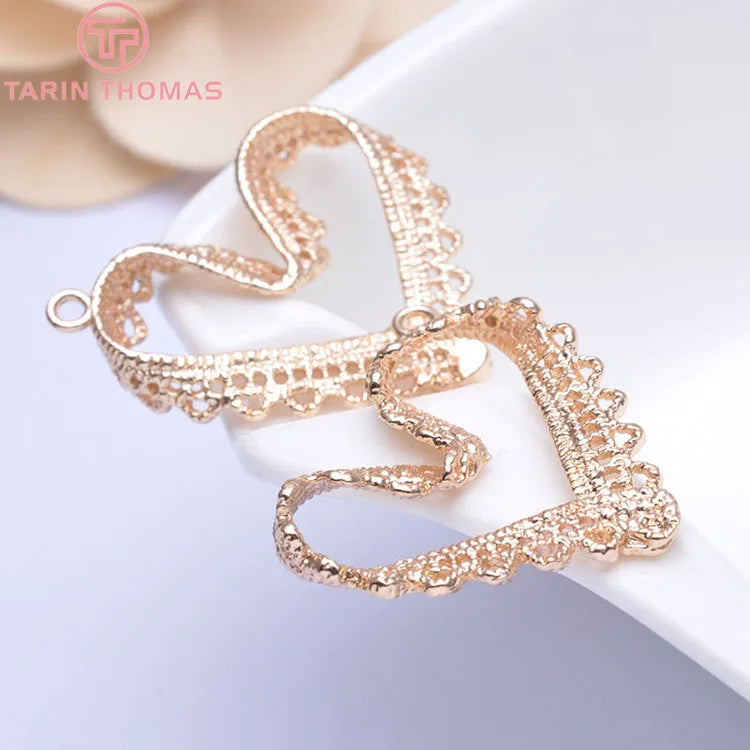 4PCS 28x30MM 24K Champagne Plated Brass Heart Charms Pendants