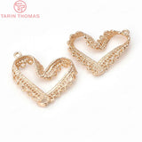 4PCS 28x30MM 24K Champagne Plated Brass Heart Charms Pendants
