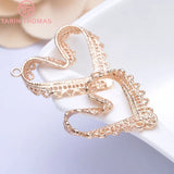 4PCS 28x30MM 24K Champagne Plated Brass Heart Charms Pendants