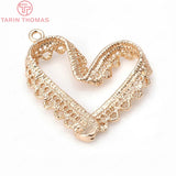 4PCS 28x30MM 24K Champagne Plated Brass Heart Charms Pendants