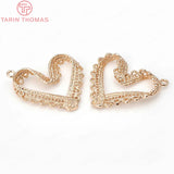 4PCS 28x30MM 24K Champagne Plated Brass Heart Charms Pendants