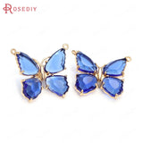 4PCS High Champagne Brass Glass Butterfly Charms Pendants Jewelry DIY