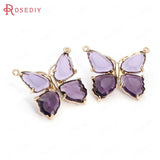 4PCS High Champagne Brass Glass Butterfly Charms Pendants Jewelry DIY