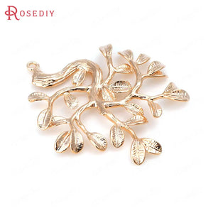 4PCS High Champagne Plated Brass Tree Charms Pendants DIY Jewelry