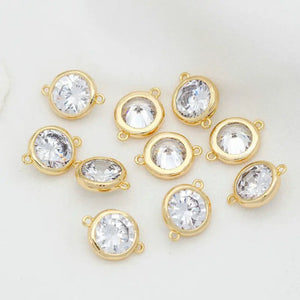 4PCS 5.5MM 14K Brass Round Connect Charms with Zircon
