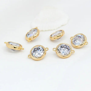 4PCS 5.5MM 14K Brass Round Connect Charms with Zircon