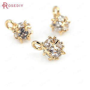 4PCS 6x10MM 24K Plated Brass Zircon Cube Charms Pendants Jewelry Findings