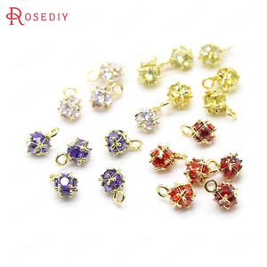 4PCS 6x10MM 24K Plated Brass Zircon Cube Charms Pendants Jewelry Findings