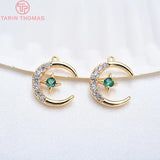 4PCS 24K Plated Brass Zircon Moon Star Charms Pendants