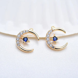 4PCS 24K Plated Brass Zircon Moon Star Charms Pendants