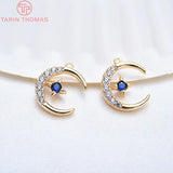 4PCS 24K Plated Brass Zircon Moon Star Charms Pendants