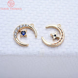 4PCS 24K Plated Brass Zircon Moon Star Charms Pendants
