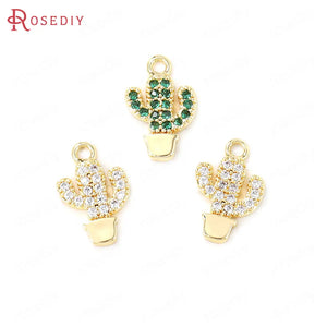 4PCS 7x9MM 24K Brass Cactus Shape Charms Pendants