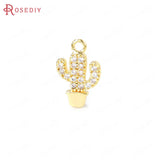 4PCS 7x9MM 24K Brass Cactus Shape Charms Pendants