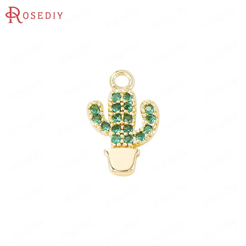 4PCS 7x9MM 24K Brass Cactus Shape Charms Pendants