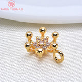 4PCS 8.5x12MM 24K Plated Brass Zircon Snowflake Flower Charms Pendants