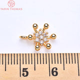 4PCS 8.5x12MM 24K Plated Brass Zircon Snowflake Flower Charms Pendants