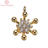 4PCS 8.5x12MM 24K Plated Brass Zircon Snowflake Flower Charms Pendants