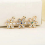 4PCS 9*13MM 14K Brass Zircon Flower Charm Pendants DIY Jewelry Making