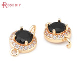 4PCS 9.5MM High Champagne Brass Zircon Glass 2 Holes Round Connect Charms