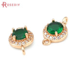 4PCS 9.5MM High Champagne Brass Zircon Glass 2 Holes Round Connect Charms