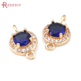 4PCS 9.5MM High Champagne Brass Zircon Glass 2 Holes Round Connect Charms