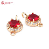 4PCS 9.5MM High Champagne Brass Zircon Glass 2 Holes Round Connect Charms