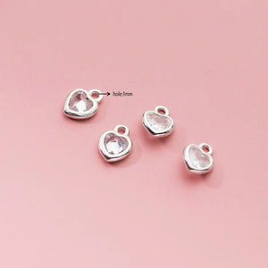 4PCS 925 Silver Zircon Heart Charm Pendant for DIY Jewelry Making