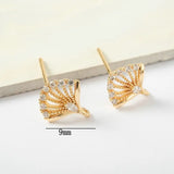 4PCS 9MM 14K Plated Brass Zircon Stud Earrings DIY Jewelry Findings