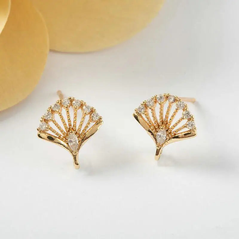 4PCS 9MM 14K Plated Brass Zircon Stud Earrings DIY Jewelry Findings