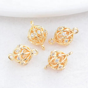 4PCS 9x14MM 14K Plated Zircon Connect Charms Pendants