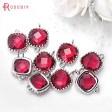4PCS Brass Square Colourful Glass Beads Charms Diy Jewelry Findings