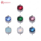 4PCS Brass Square Colourful Glass Beads Charms Diy Jewelry Findings