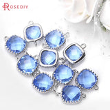 4PCS Brass Square Colourful Glass Beads Charms Diy Jewelry Findings