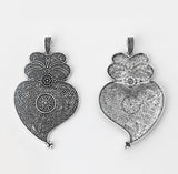 4PCS Antique Large Abstract Carved Flower Owl Heart Shape Charms Pendants