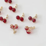 4PCS Cherry Pendant Jewelry Findings Fruits Charms DIY Hand Brass 14k