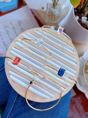 Colorful Square CZ Bangle Bracelet Women Open Cuff Bangles