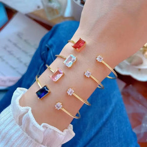 Colorful Square CZ Bangle Bracelet Women Open Cuff Bangles