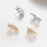 4PCS Flowers Leaves Ear Studs Jewelry Findings 14k Plated 18*20mm