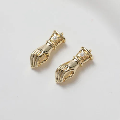 4PCS Hand Gesture Charms for DIY Jewelry Making Earrings Brass 14k Plate