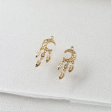 Moon Shaped Pendant Eardrop with Rhinestone DIY Hand Copper 14K Plated