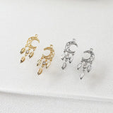 Moon Shaped Pendant Eardrop with Rhinestone DIY Hand Copper 14K Plated