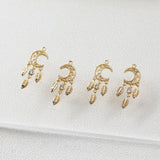 Moon Shaped Pendant Eardrop with Rhinestone DIY Hand Copper 14K Plated