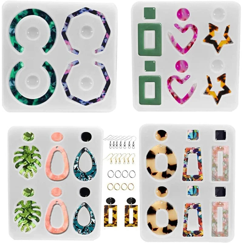 4PCS Earring Resin Molds for Women Girls DIY Earrings Jewelry Epoxy Resin Molds