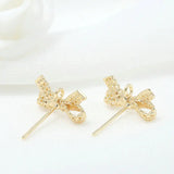4PCS High Brass Metal 14K Plated Bow Earrings Hooks DIY Jewellery