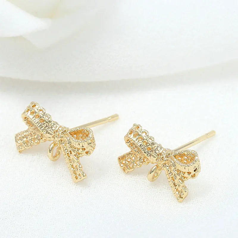 4PCS High Brass Metal 14K Plated Bow Earrings Hooks DIY Jewellery
